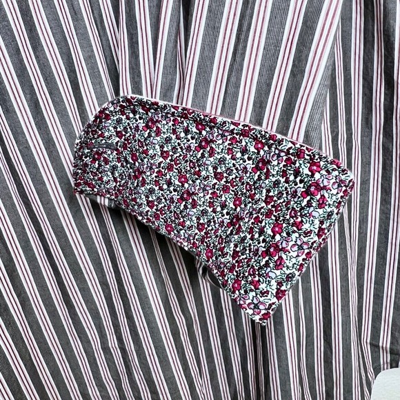 Tailorbyrd Mens Long Sleeve Dress Shirt 2XL Gray Striped Floral Contrast - Picture 4 of 8